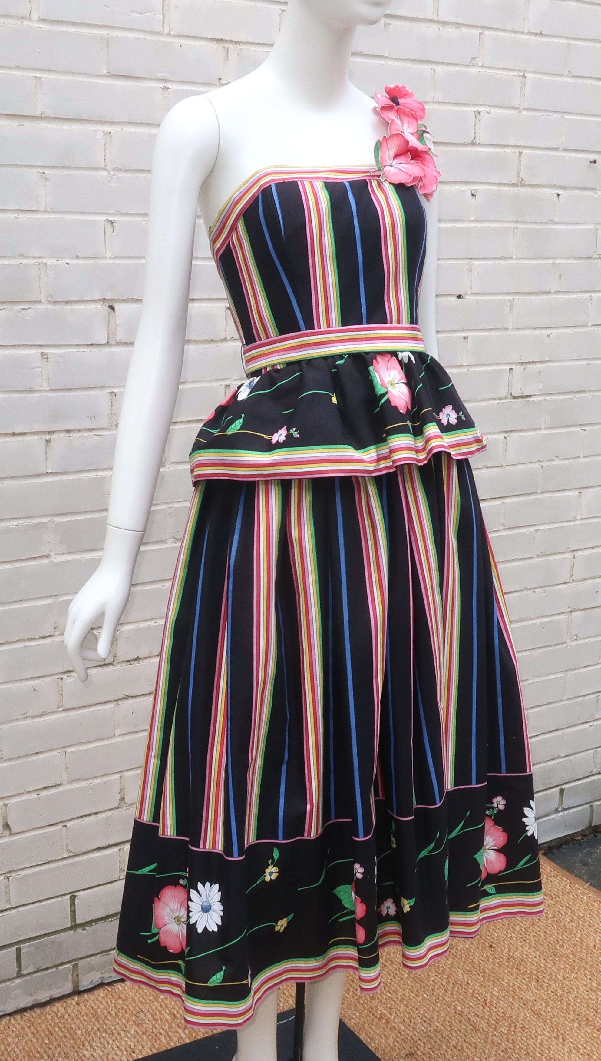 Floral Polished Cotton Sundress Dress, 1970's For Sale 6