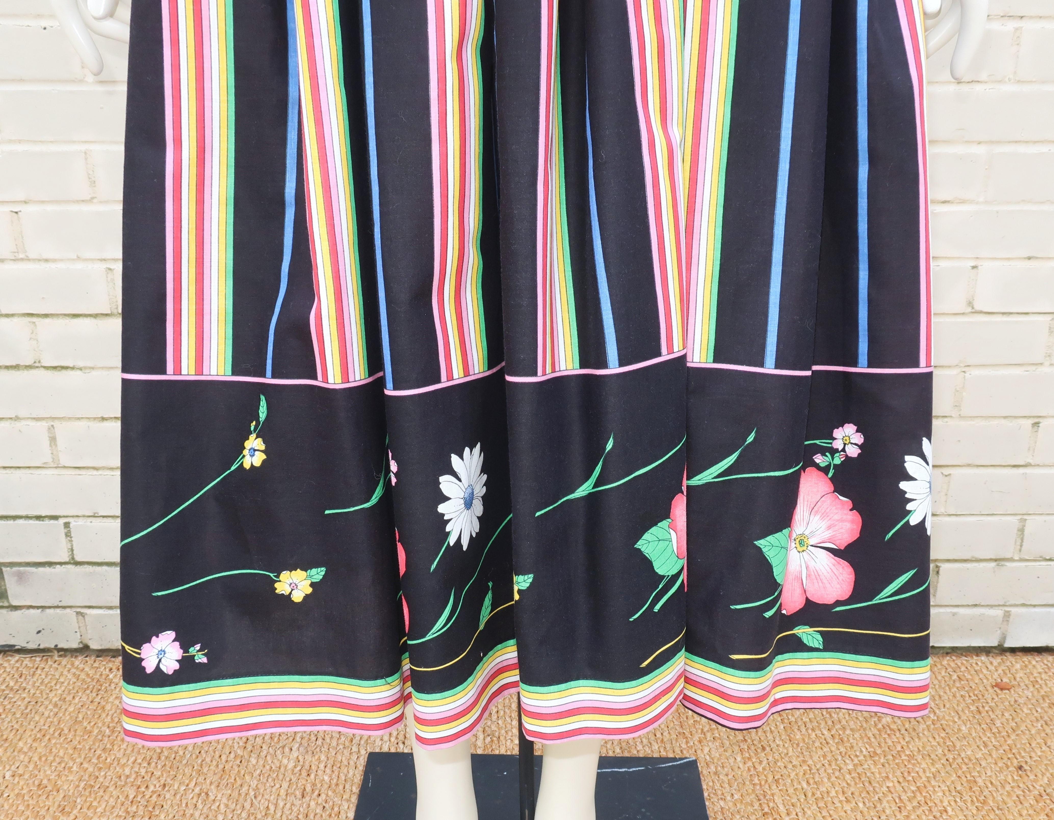 Floral Polished Cotton Sundress Dress, 1970's For Sale 1