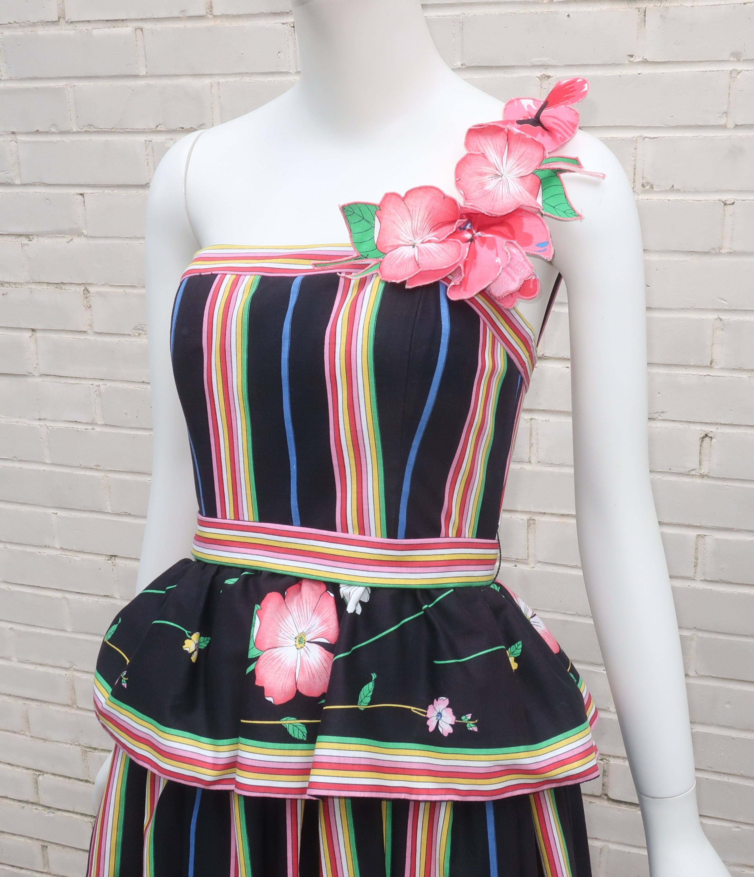 Floral Polished Cotton Sundress Dress, 1970's For Sale 3