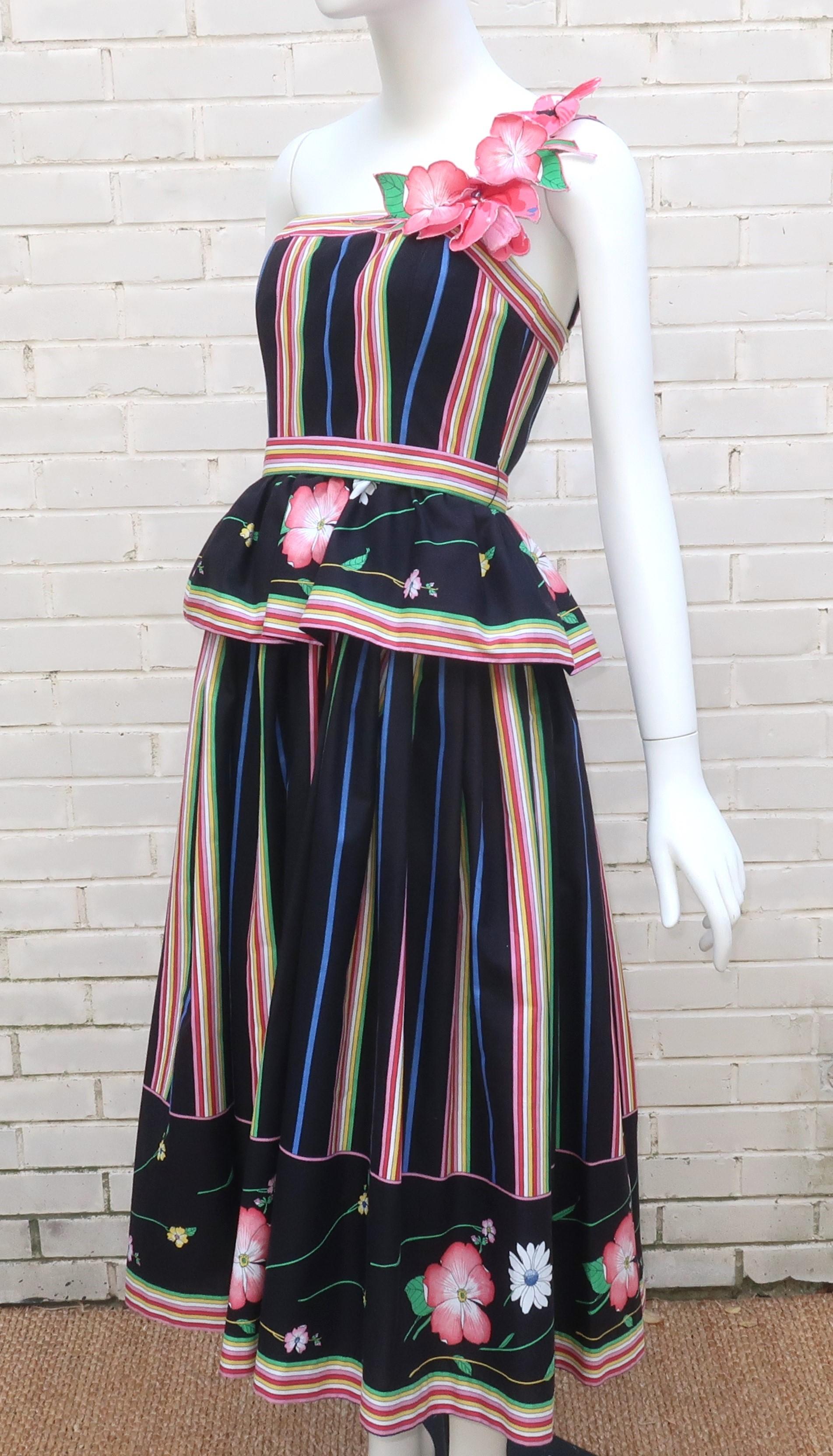 Floral Polished Cotton Sundress Dress, 1970's For Sale 5