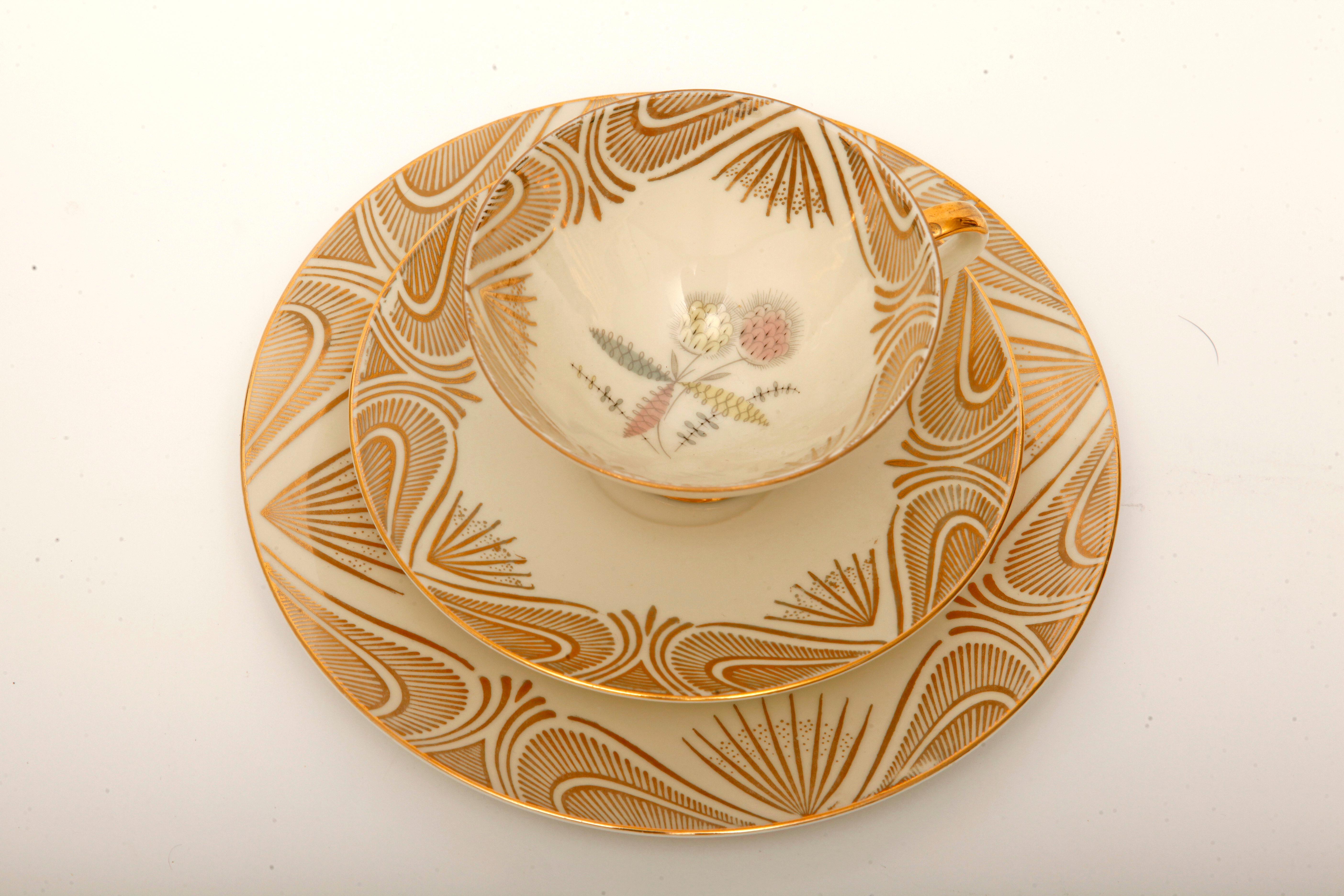 Hand-Painted Floral Porcelain Breakfast Set, Bavaria, Germany, Mid-Century Modern, 1950s For Sale