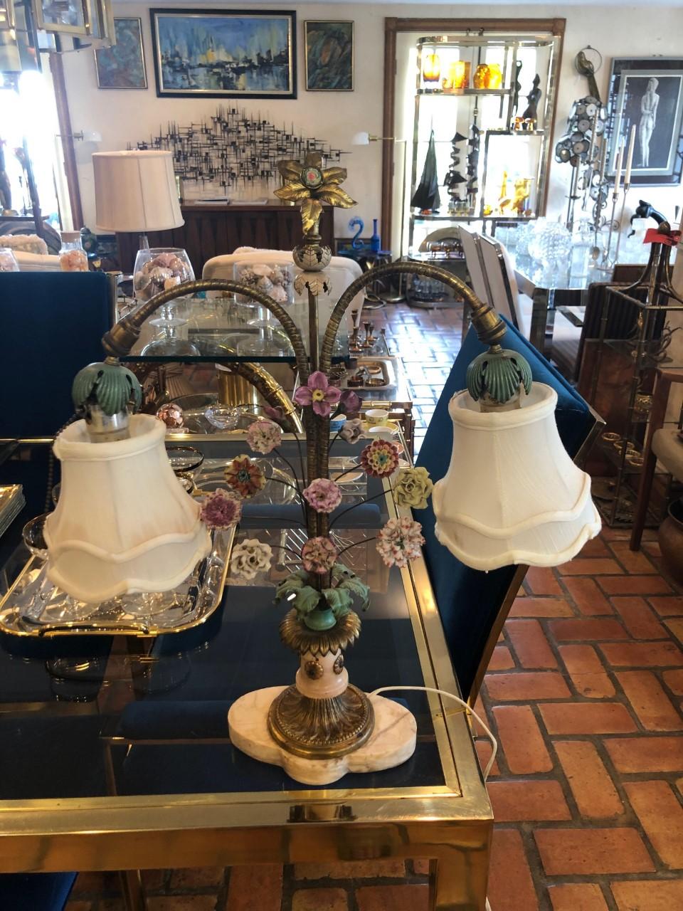 Floral Porcelain Table Lamp In Good Condition In Redding, CT