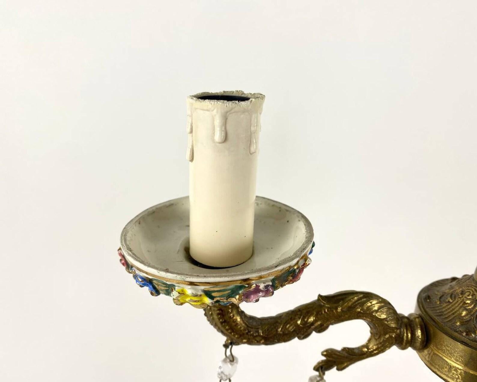 Fin du 20e siècle Lampe de bureau vintage en porcelaine à motifs floraux, années 1980 en vente