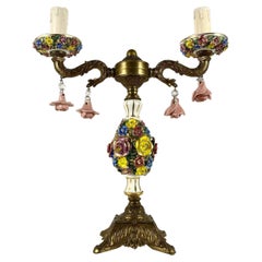 Lámpara de mesa vintage de porcelana floral, años 80