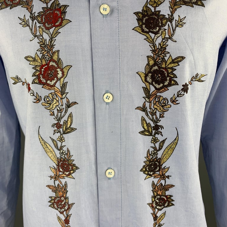 FLORAL PRINT DRESS SHIRT NEW JUST CAVALLI Size XXL Light Blue Glitter