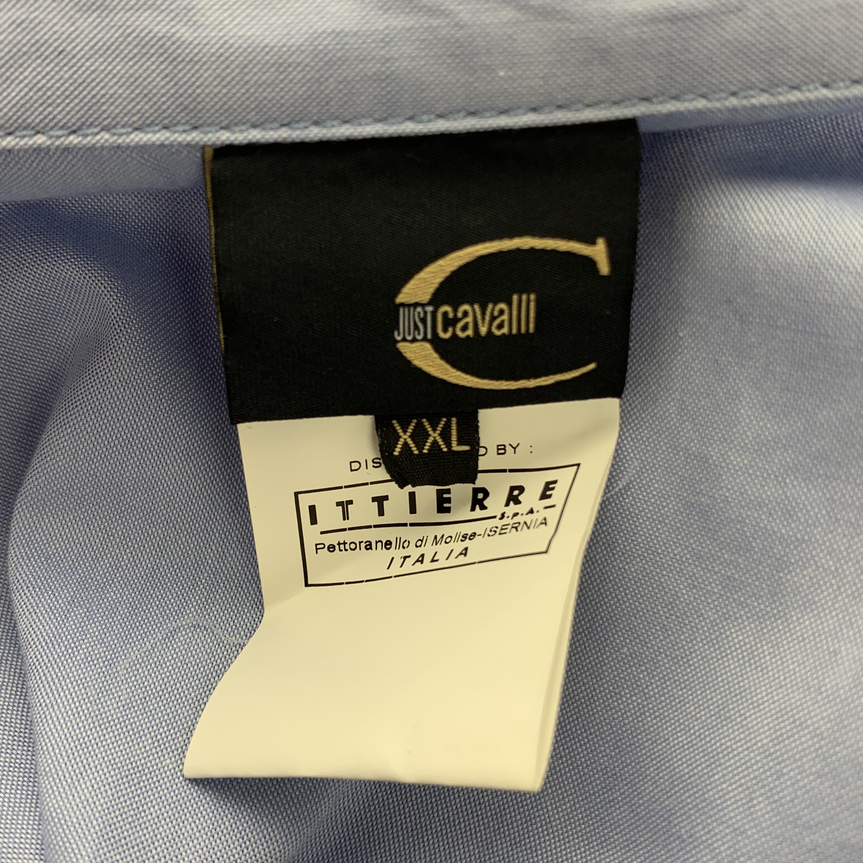 Men's  FLORAL PRINT DRESS SHIRT NEW JUST CAVALLI Size XXL Light Blue Glitter Shirt