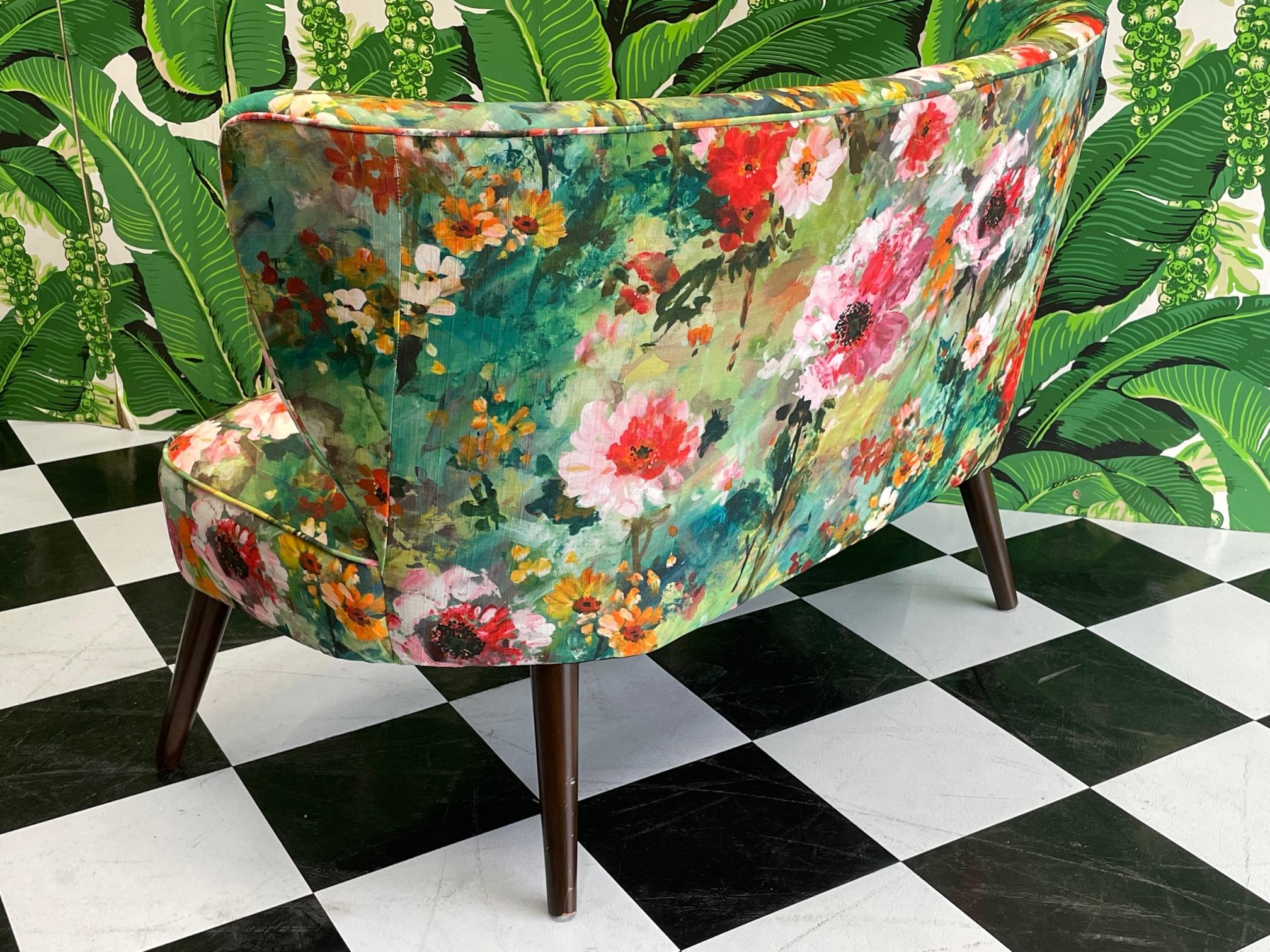 Floral Print Mid Century Style Settee For Sale 2