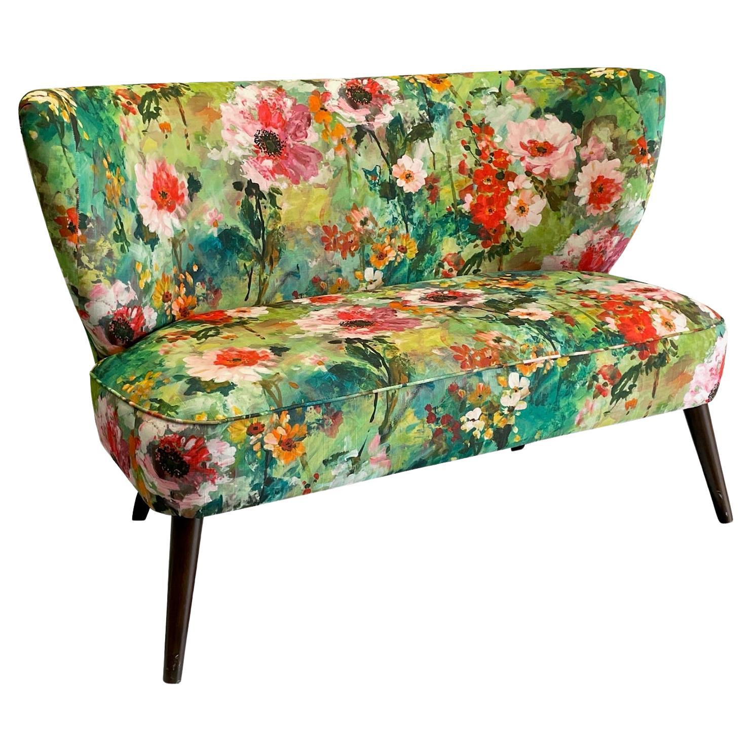 Floral Print Mid Century Style Settee For Sale