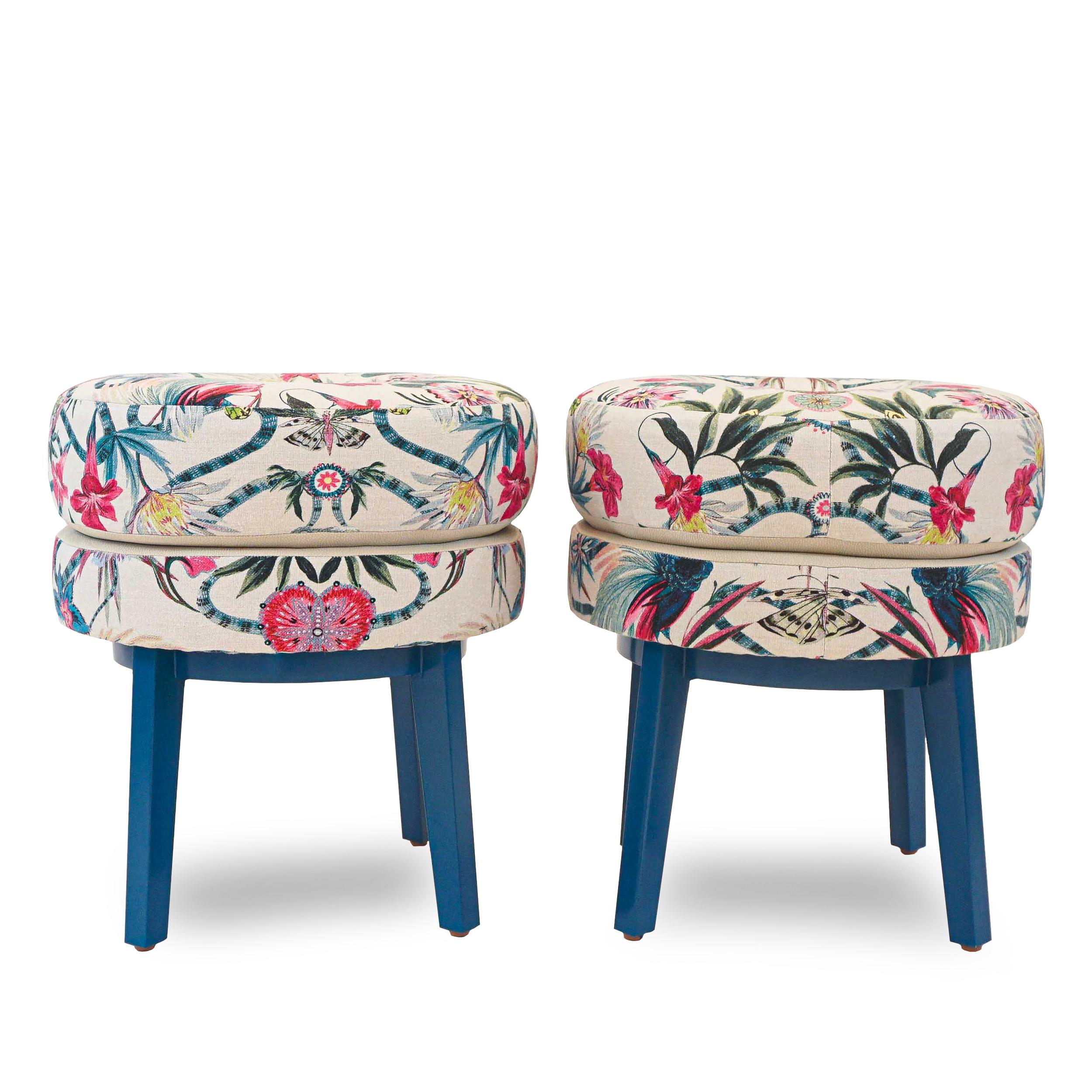 Maple Floral Print Small Round Stool For Sale