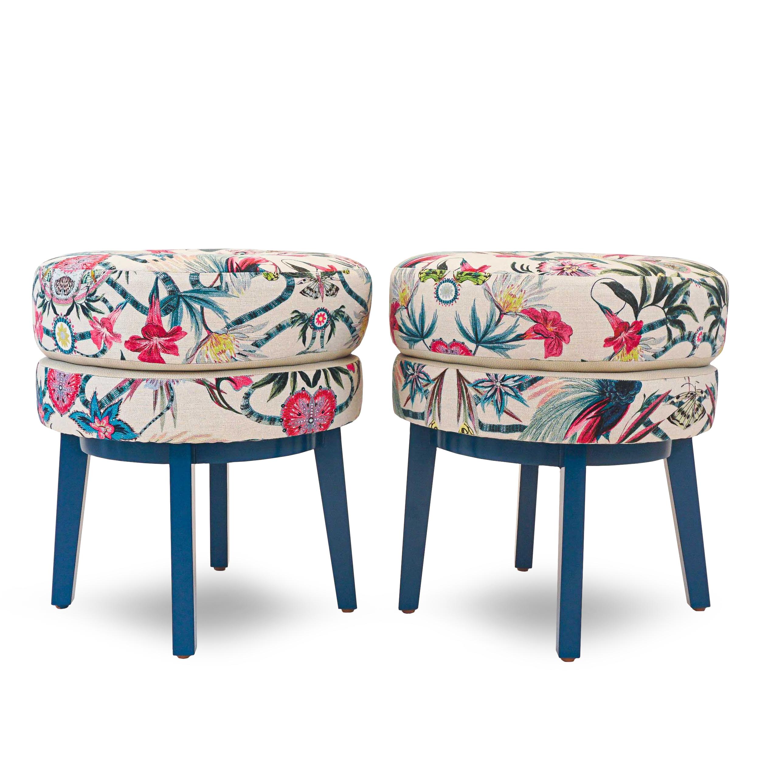Floral Print Small Round Stool For Sale 1