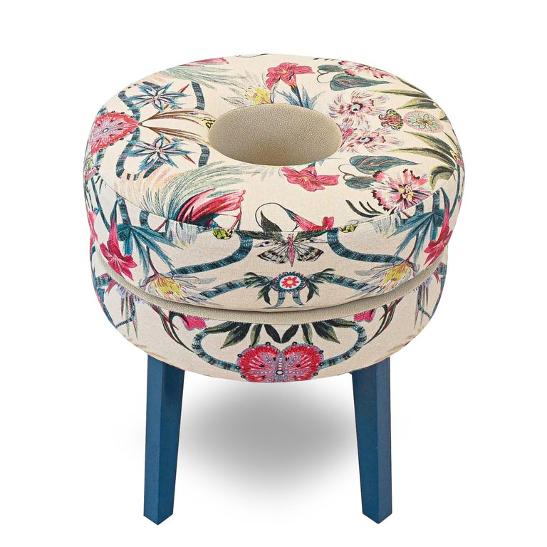 Floral Print Small Round Stool For Sale at 1stDibs | small upholstered ...