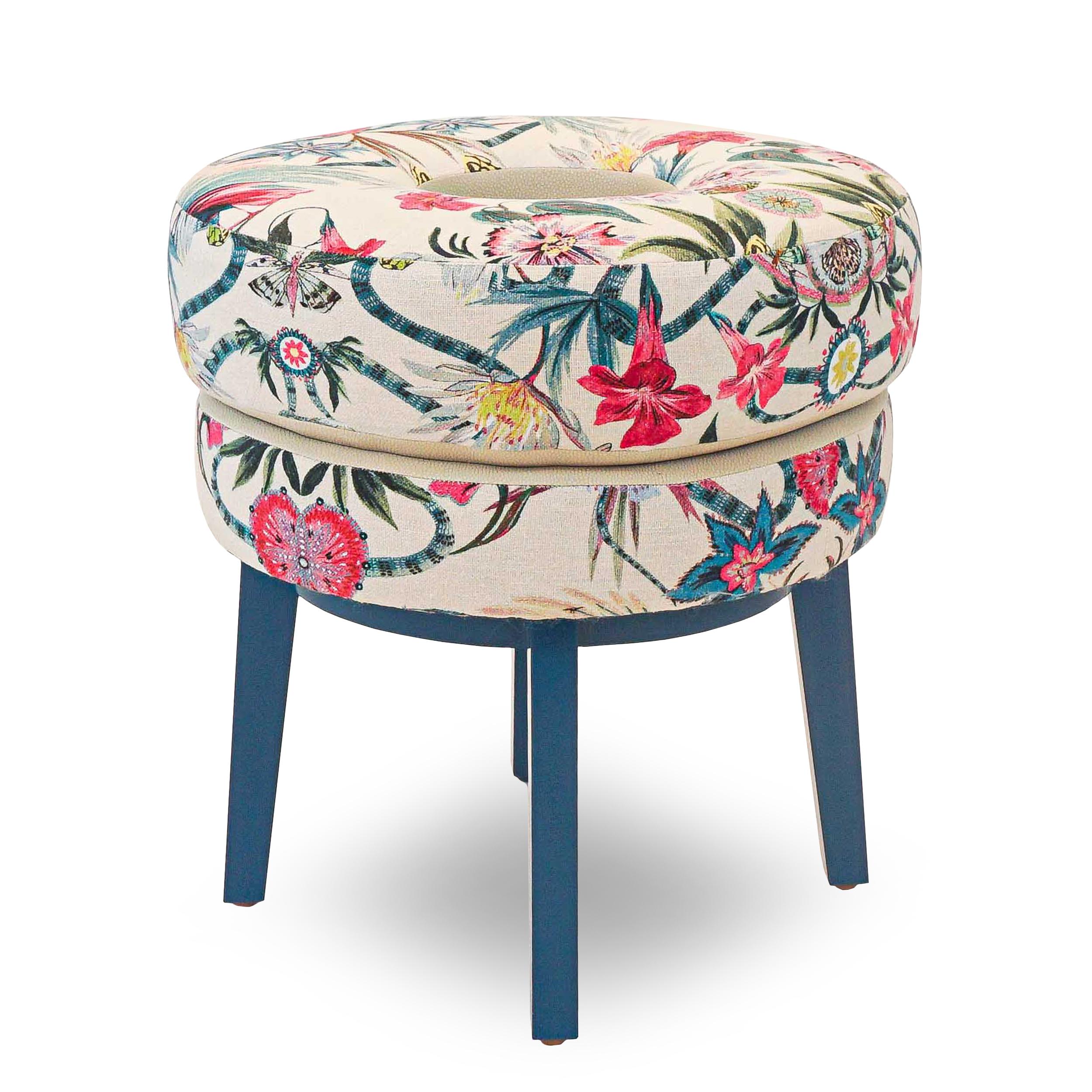 Floral Print Small Round Stool For Sale at 1stDibs | small upholstered ...