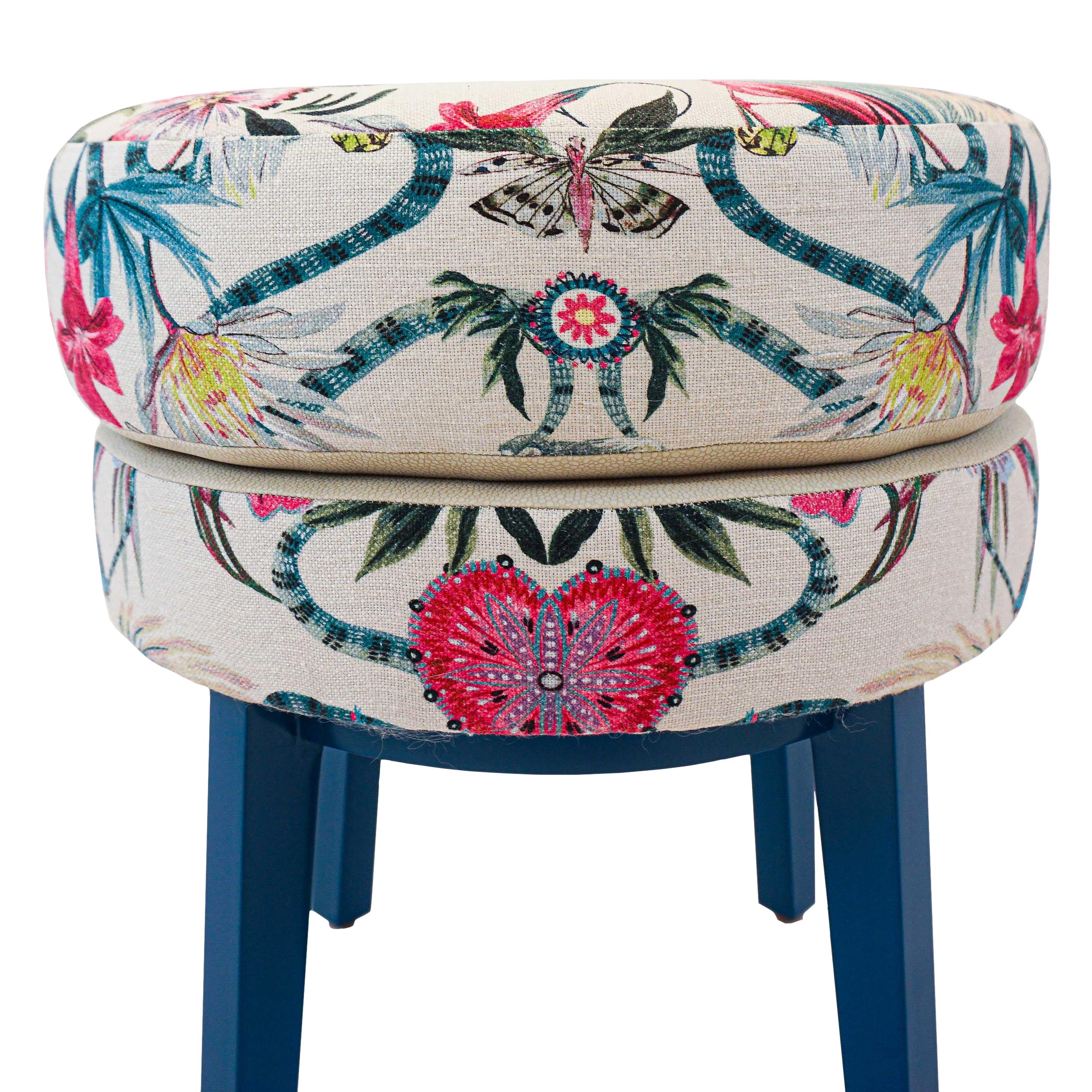 Contemporary Floral Print Small Round Stool For Sale