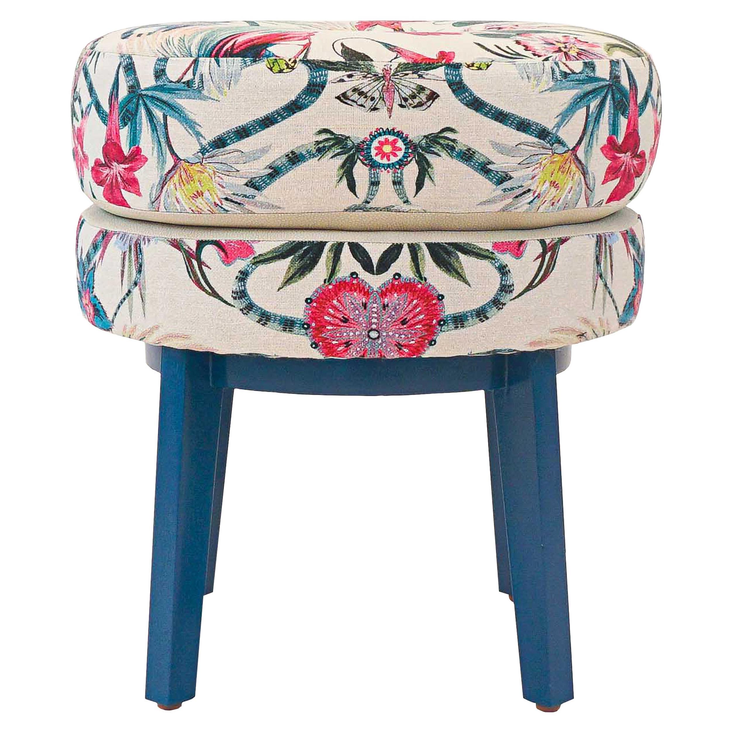 Floral Print Small Round Stool