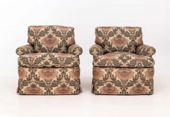 Floral Print Upholstered Easy Armchairs, Pair
