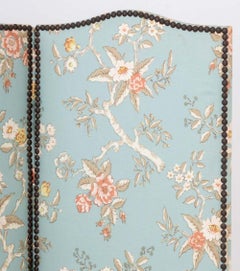 Floral Print Upholstered Three-Panel Floor Screen