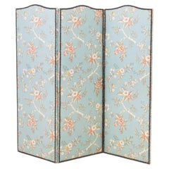Floral Print Upholstered Three-Panel Floor Screen