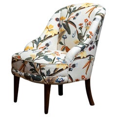 Dänischer antiker Sessel mit Blumendruck aus bedrucktem Leinen, J. Frank-Stil, 1940er Jahre
