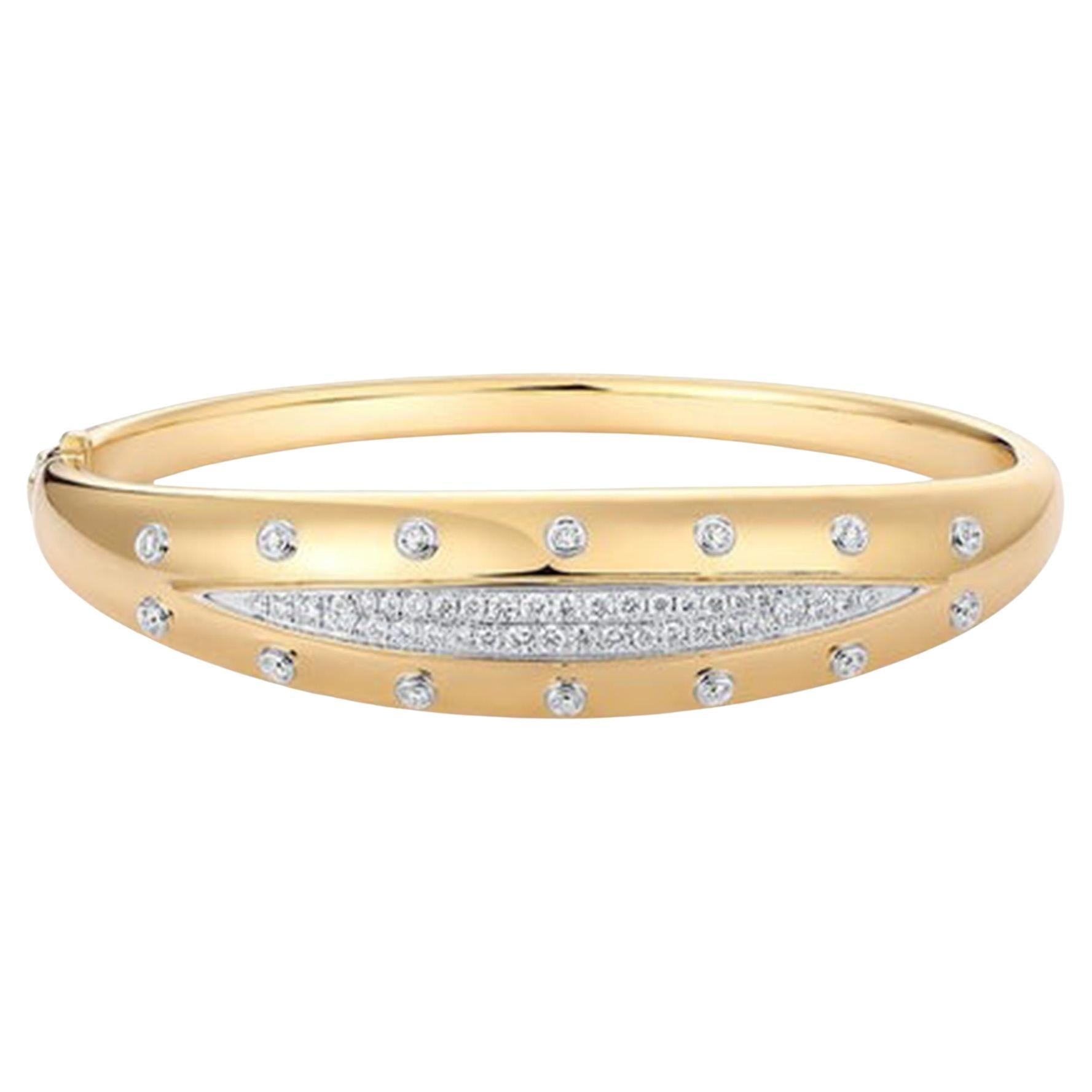 Floral Radiance 14K (or 18k upon request) Yellow Gold Bangle Bracelet For Sale