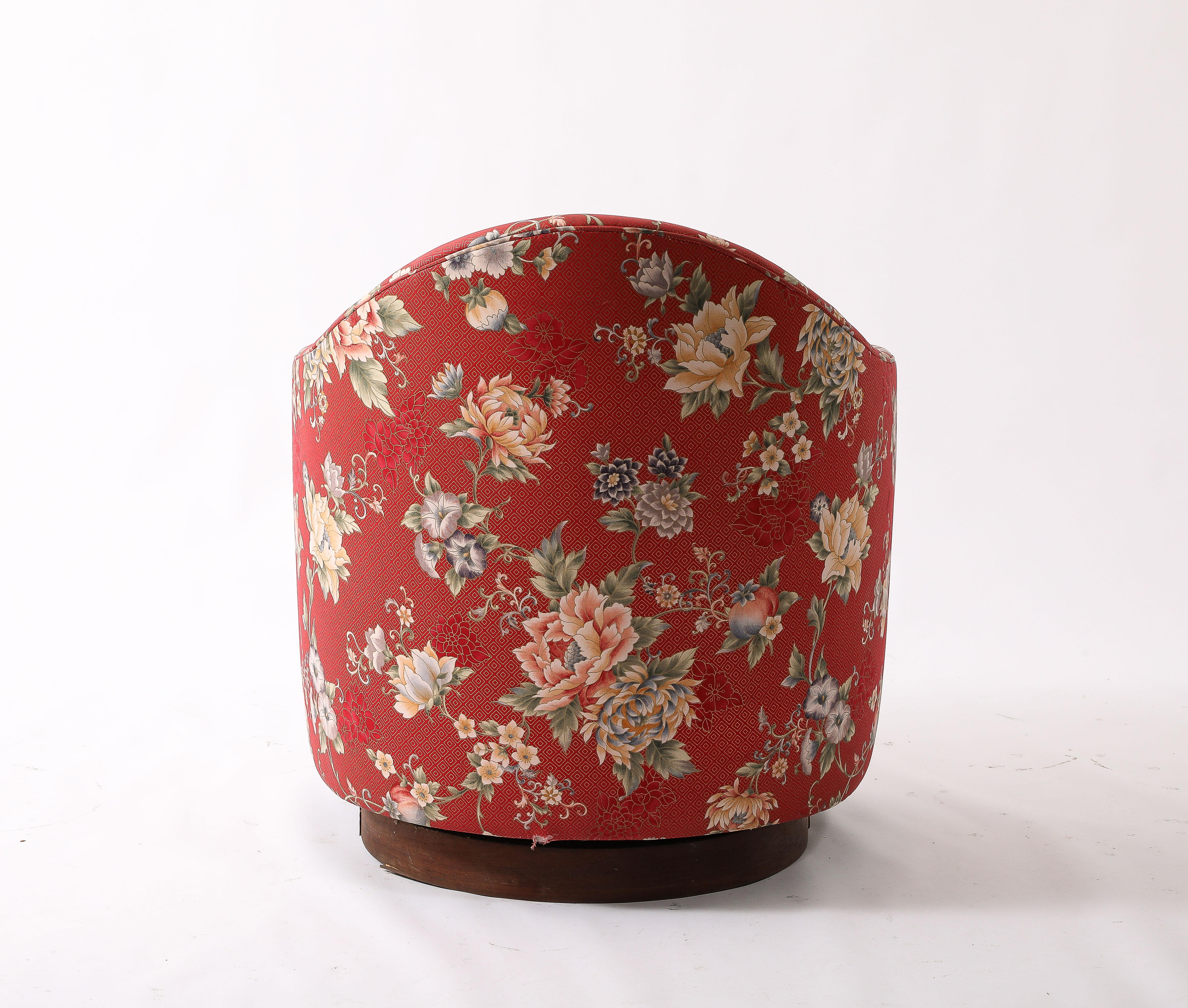 Mid-Century Modern Floral Red Barrel Chairs  by Adrian Pearsall, USA 1950's For Sale