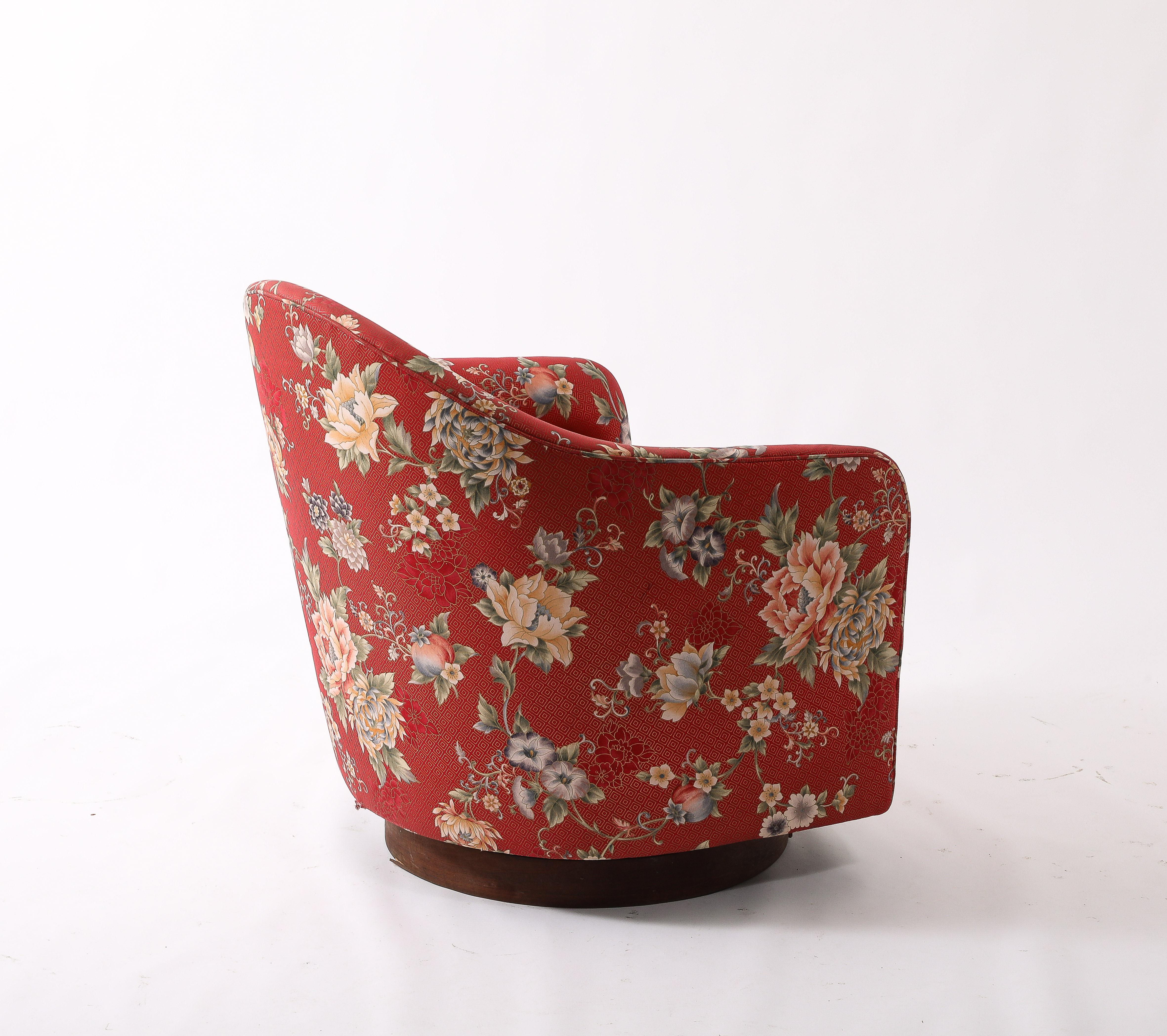 American Floral Red Barrel Chairs  by Adrian Pearsall, USA 1950's For Sale