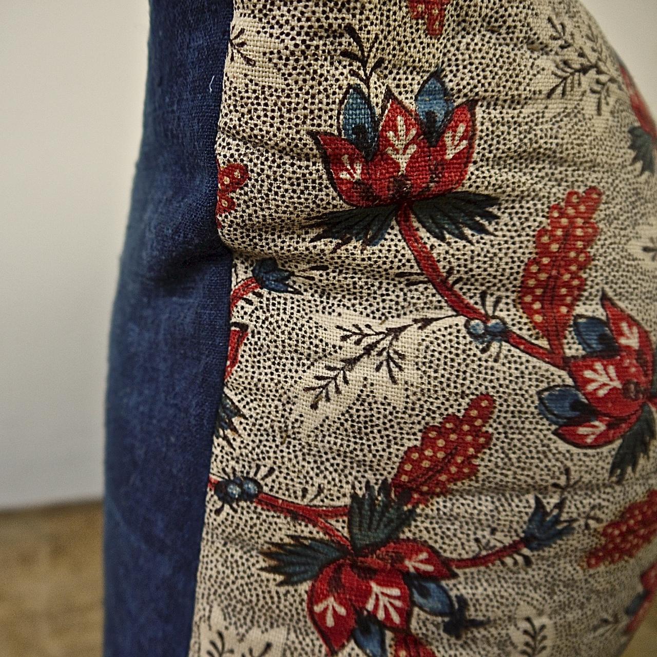 Floral Red Blue Blockprinted Pillow French, 18th Century In Good Condition In London, GB