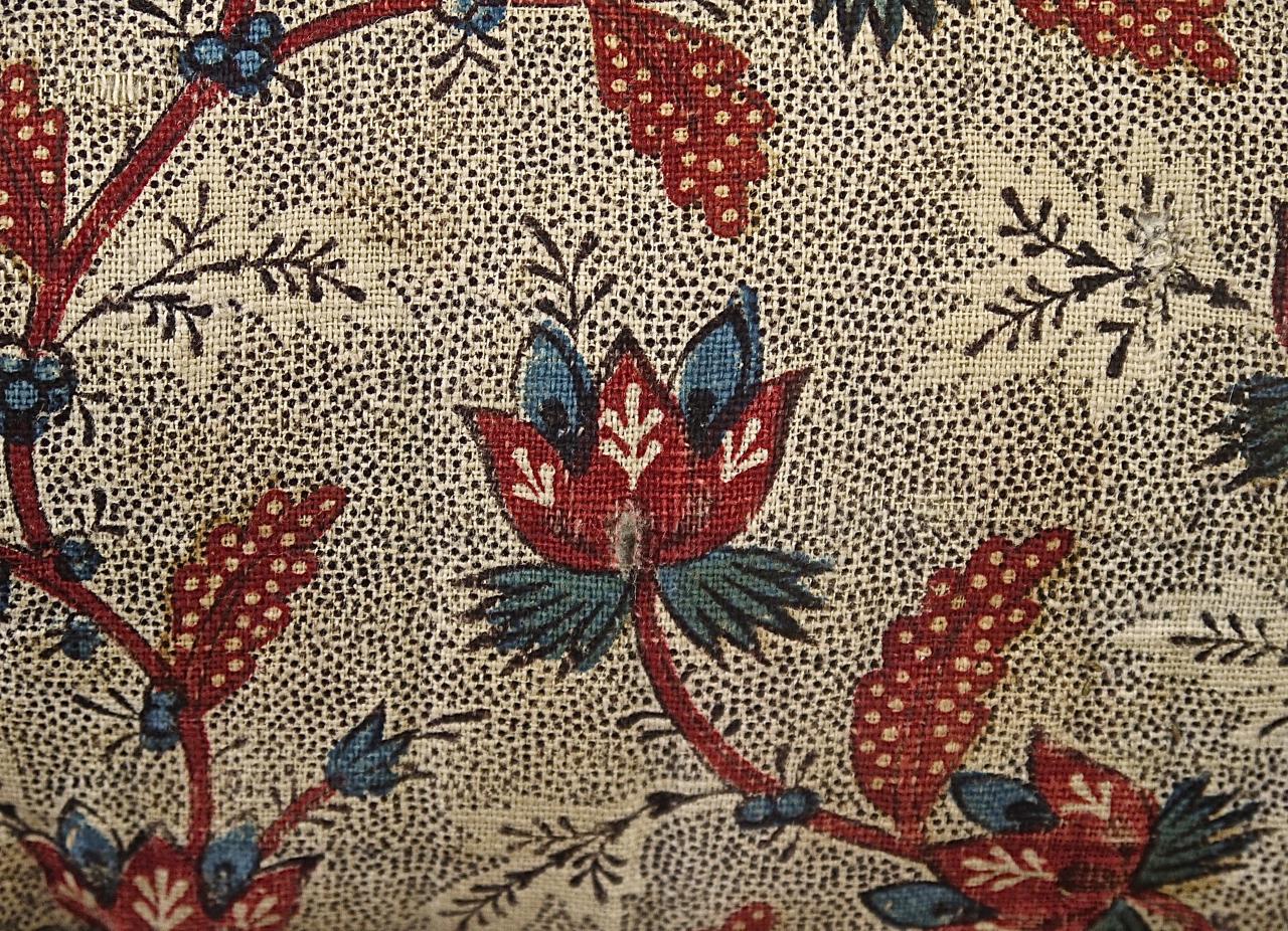 Floral Red Blue Blockprinted Pillow French, 18th Century 1