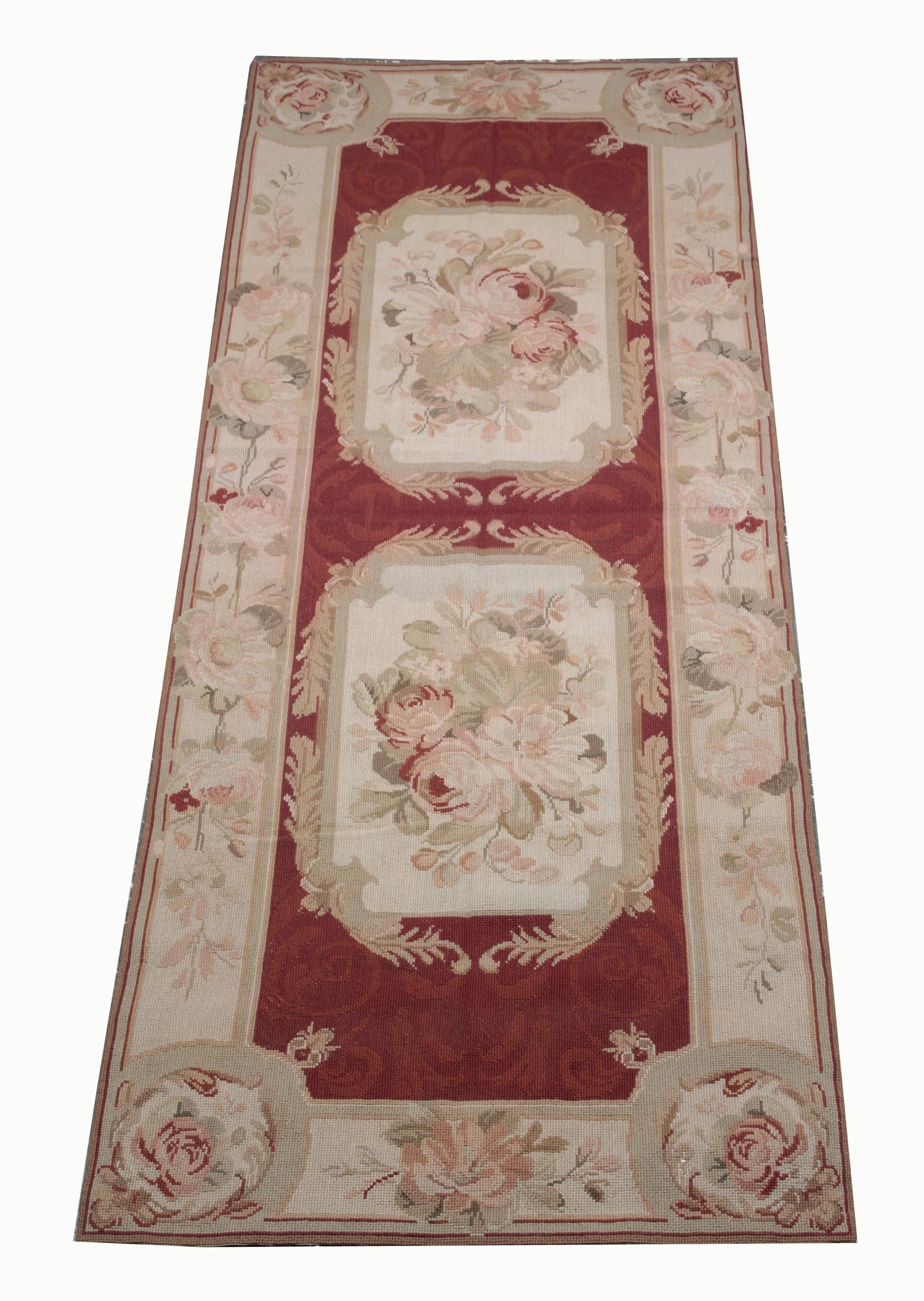 This red rug runner is the very good item as living room rugs and getting most of the attention in rug store by clients because of the color and design. These handmade elegant Chinese Aubusson floor rugs has The soft shade of colors. these luxury