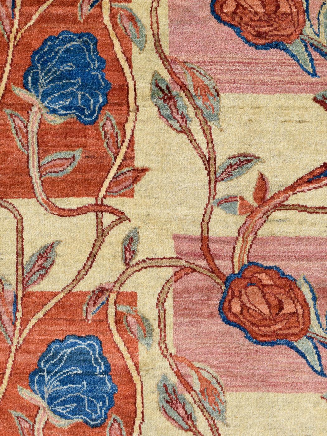 Tapis persan Orley Shabahang en laine rouge, rose, bleu et crème à motifs floraux, 4 x 6 pieds Neuf - En vente à New York, NY