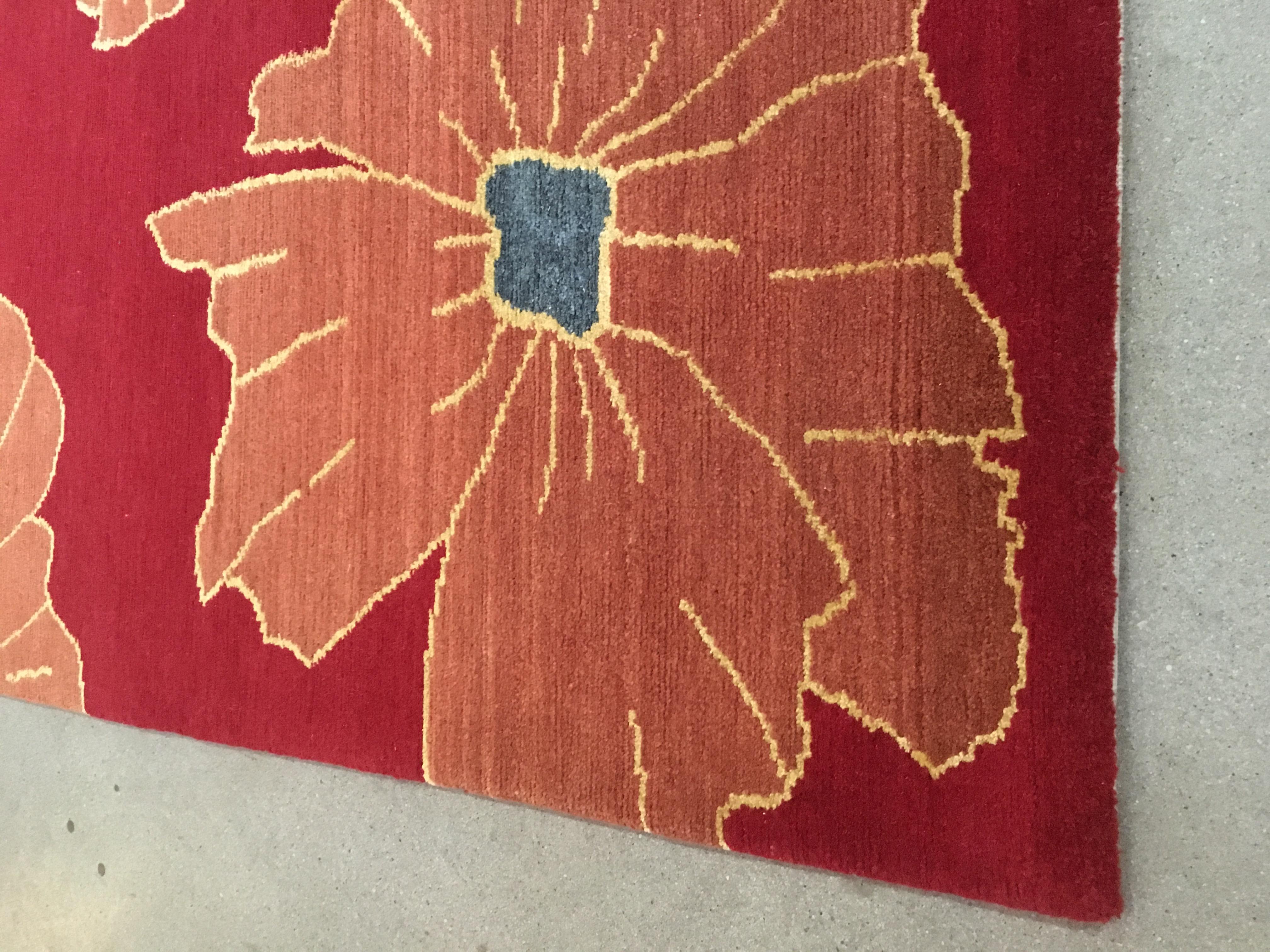 Hand-Knotted Floral Red Rug For Sale