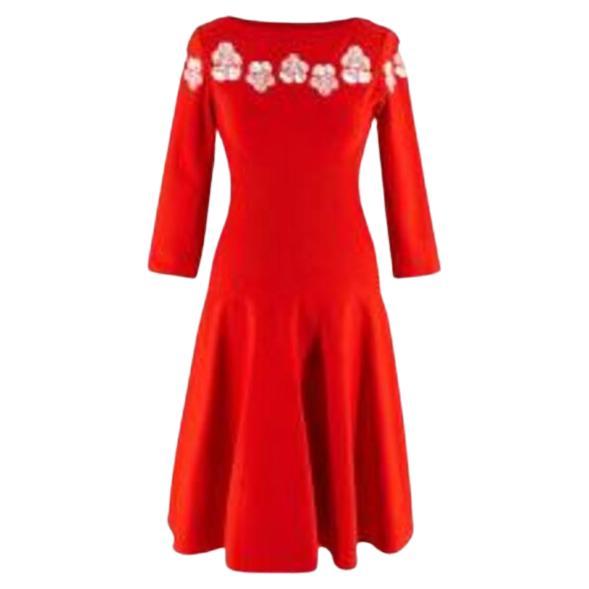 Floral Red Stretch Knit Skater Dress For Sale