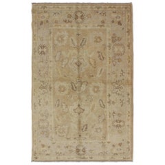 Floral Reproduction Turkish Oushak Rug in Natural Warm Colors