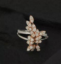 Floral Ring 14k Gold Pave Diamond Rose Gold