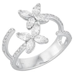 Floral Ring 14K (oder 18k auf Anfrage) Weißgold Marquise Diamant Ring