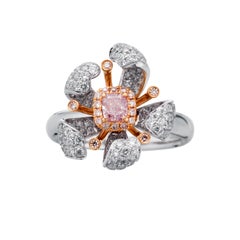 Floral Ring GIA 0.26ct Fancy Pinkish Purple Natural Diamond Ring Luxury Jewelry