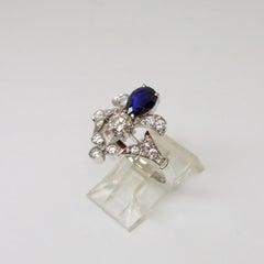 Floral Ring Set with Diamonds and Sapphire 1960s
