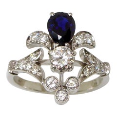 Anello floreale con diamanti e zaffiro 1960