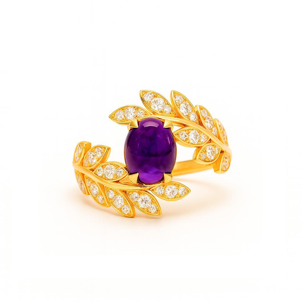 Im Angebot: Floraler Ring mit Amethyst-Cabochon () 3