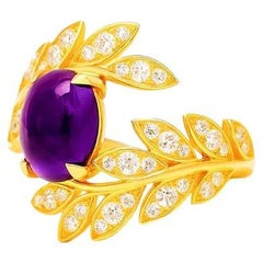 Floral ring with amethyst cabochon