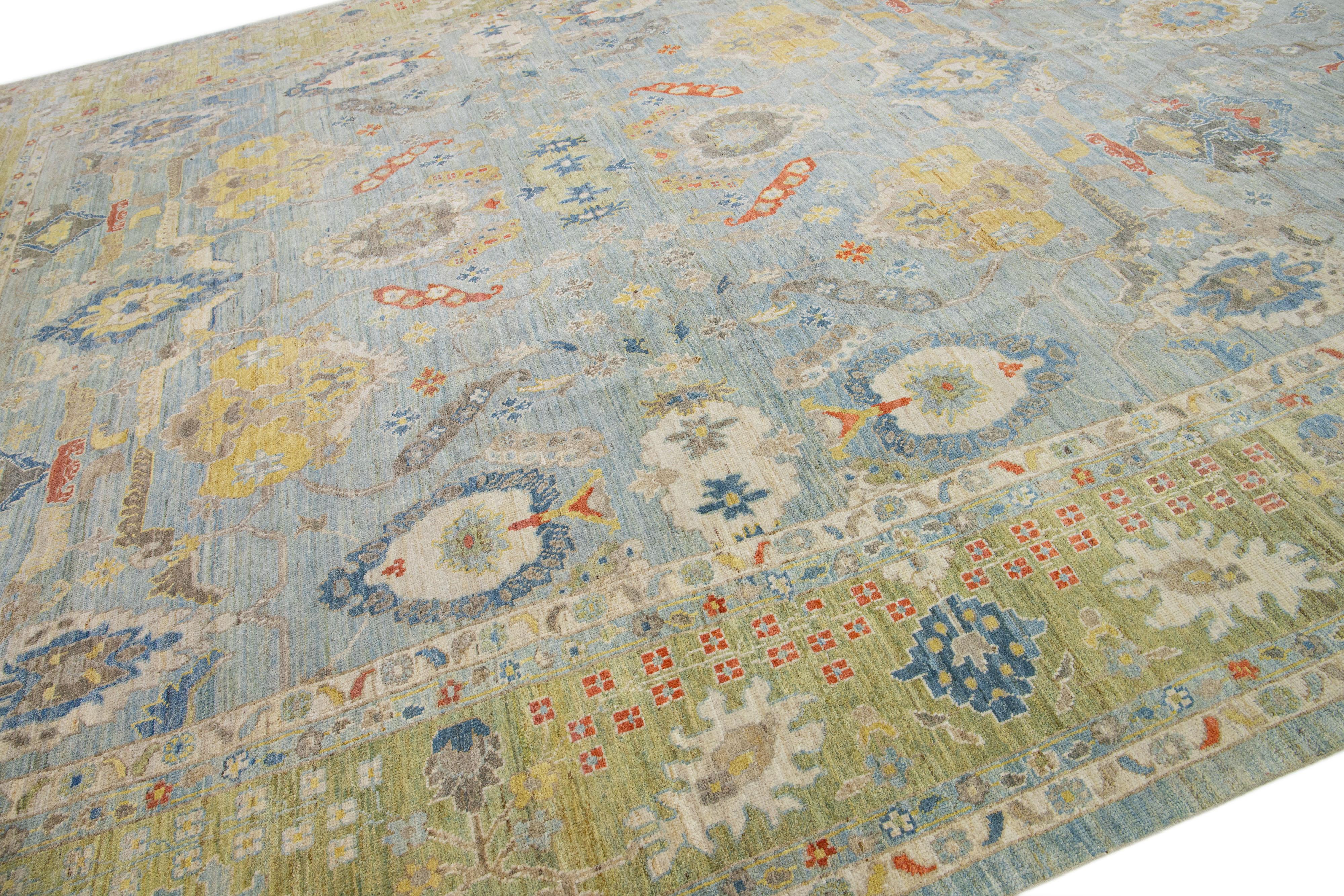 Contemporary Floral Room Size Light Blue Modern Sultanabad Wool Rug  For Sale