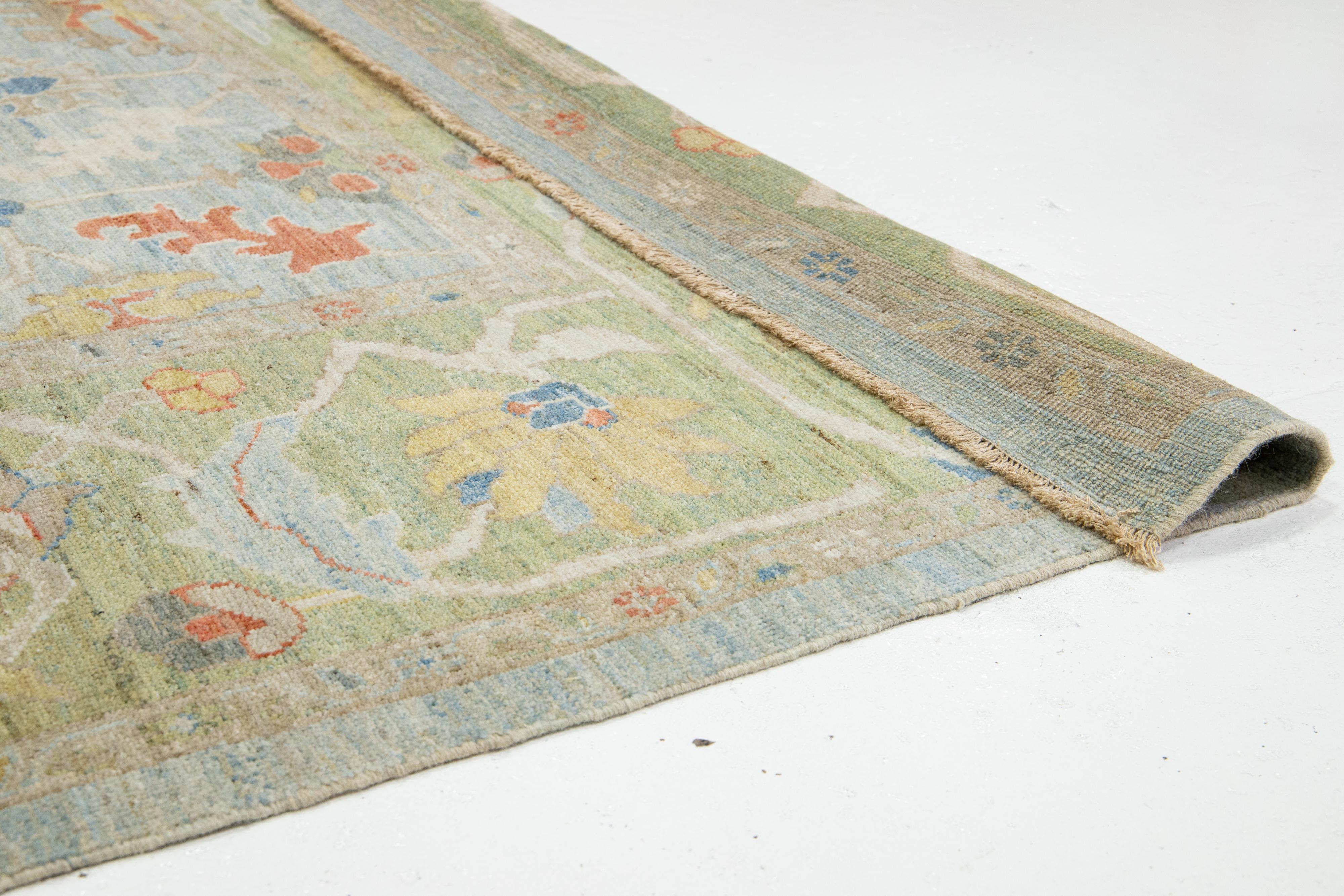 Floral Room Size Light Blue Modern Sultanabad Wool Rug For Sale 3