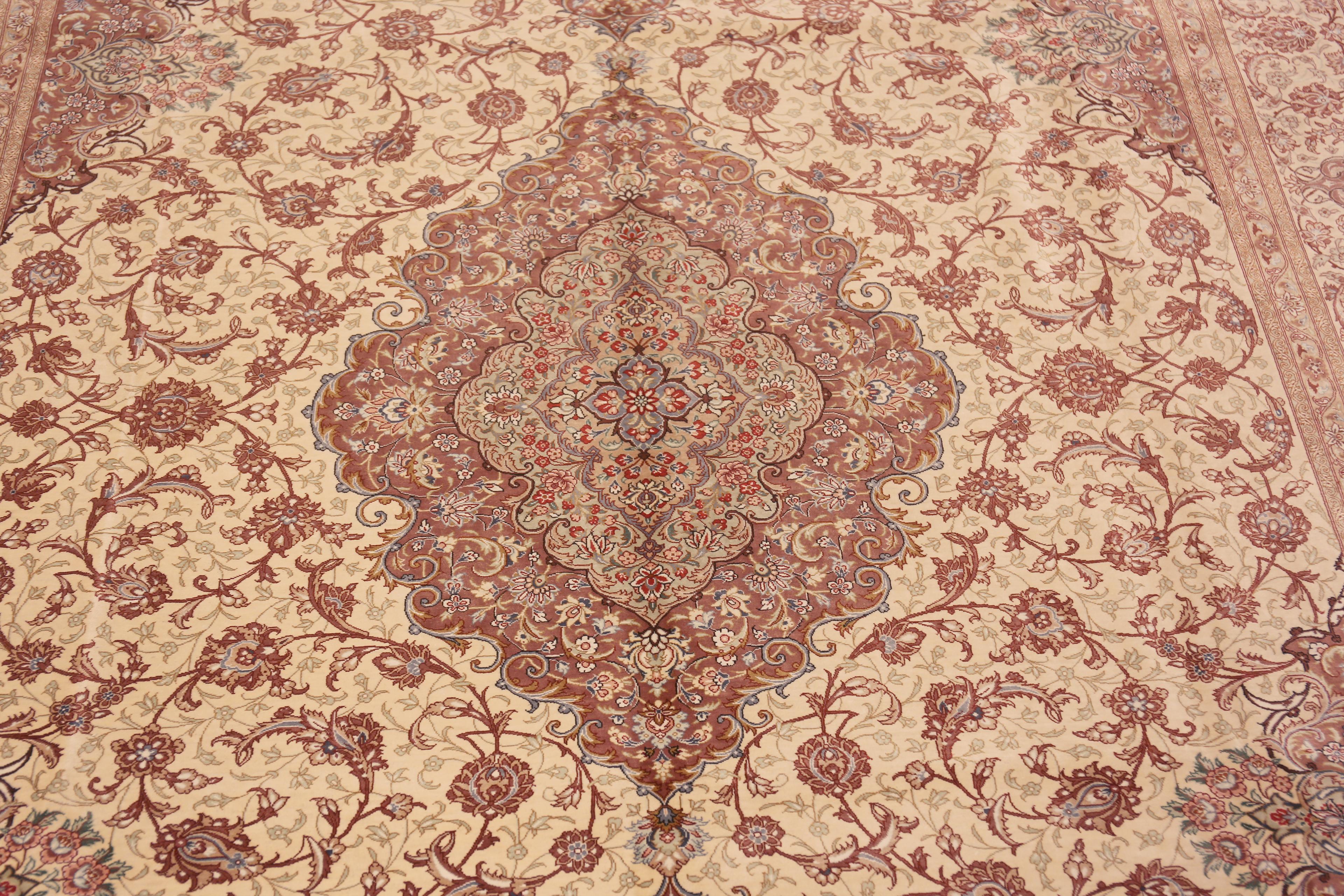 Tabriz Floral Room Size Vintage Luxurious Silk Persian Qum Medallion Rug 6'6