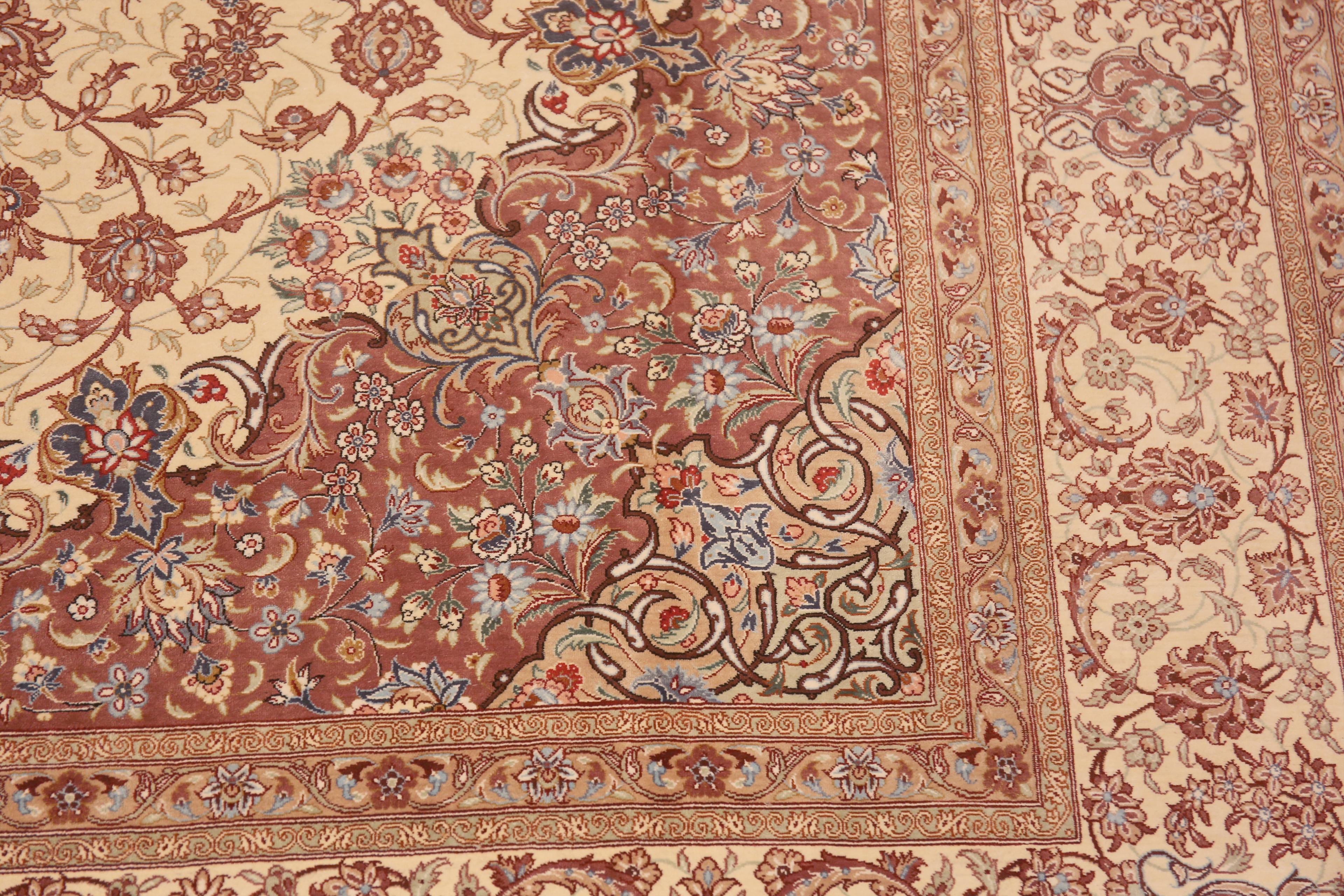 Floral Room Size Vintage Luxurious Silk Persian Qum Medallion Rug 6'6