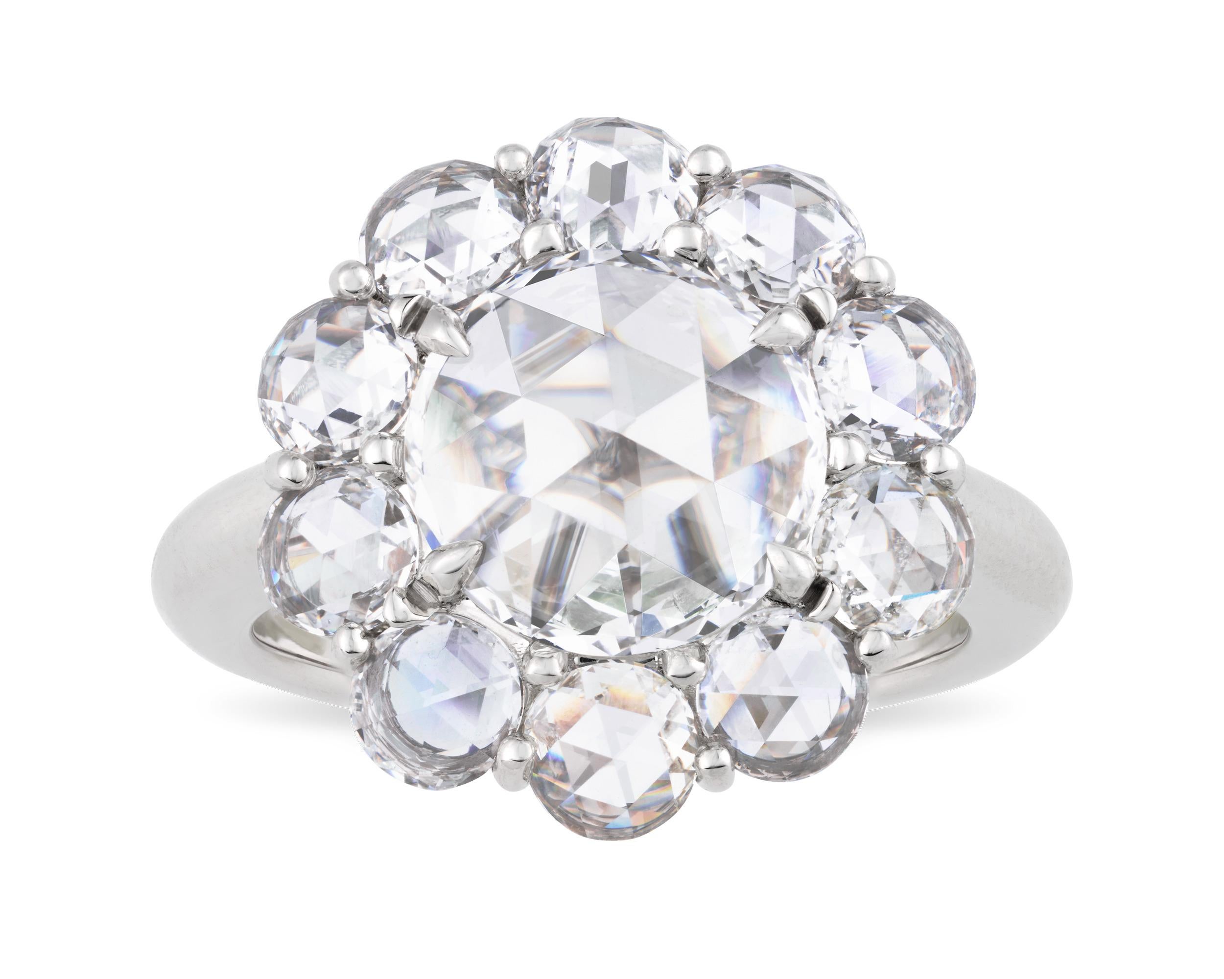 Floraler Diamantring im Rosenschliff, 3,20 Karat im Zustand „Hervorragend“ im Angebot in New Orleans, LA