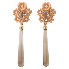 Floral Rose Gold and Topaz and Diamond Drop Earrings