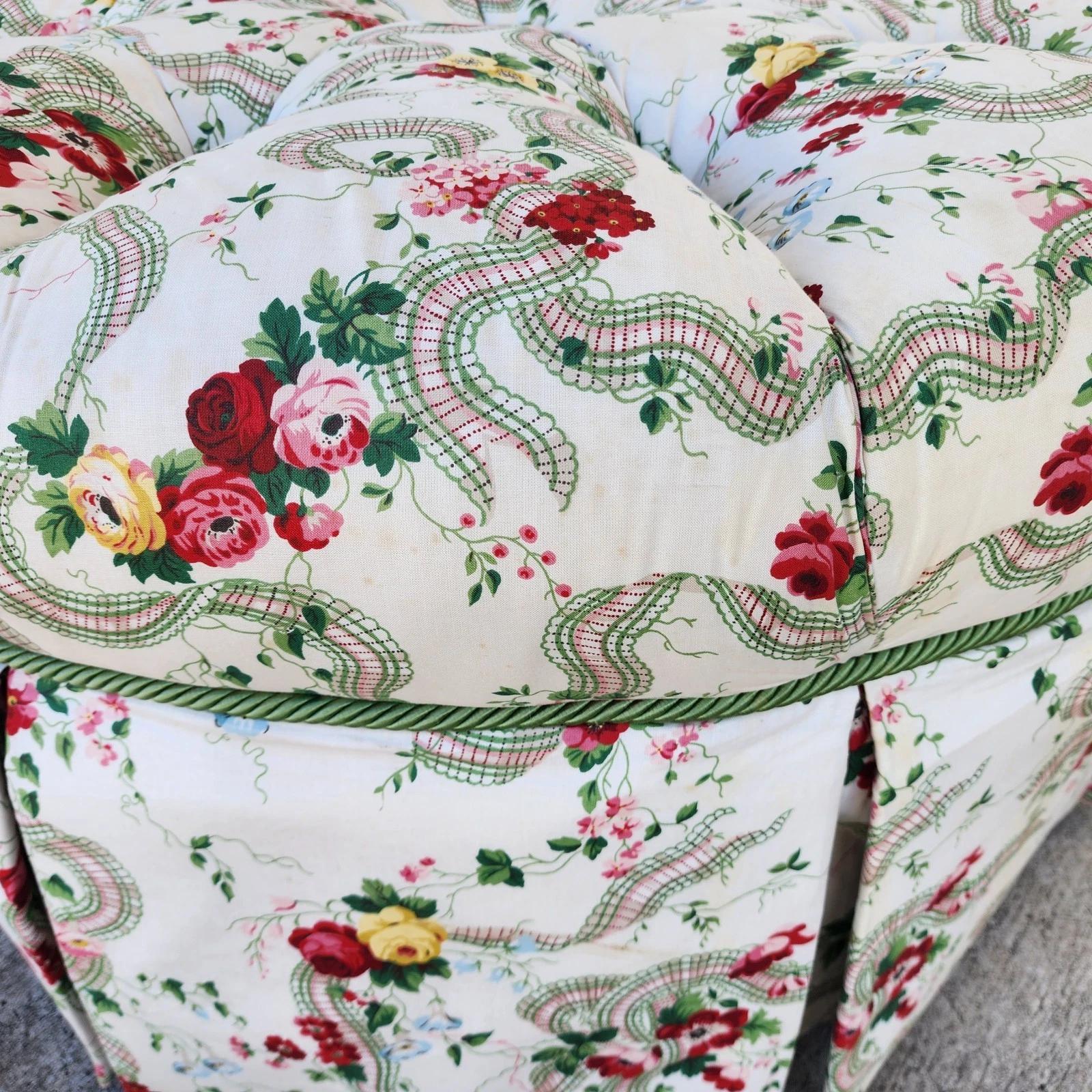 Floral Roses Ottoman Tufted Round For Sale 8