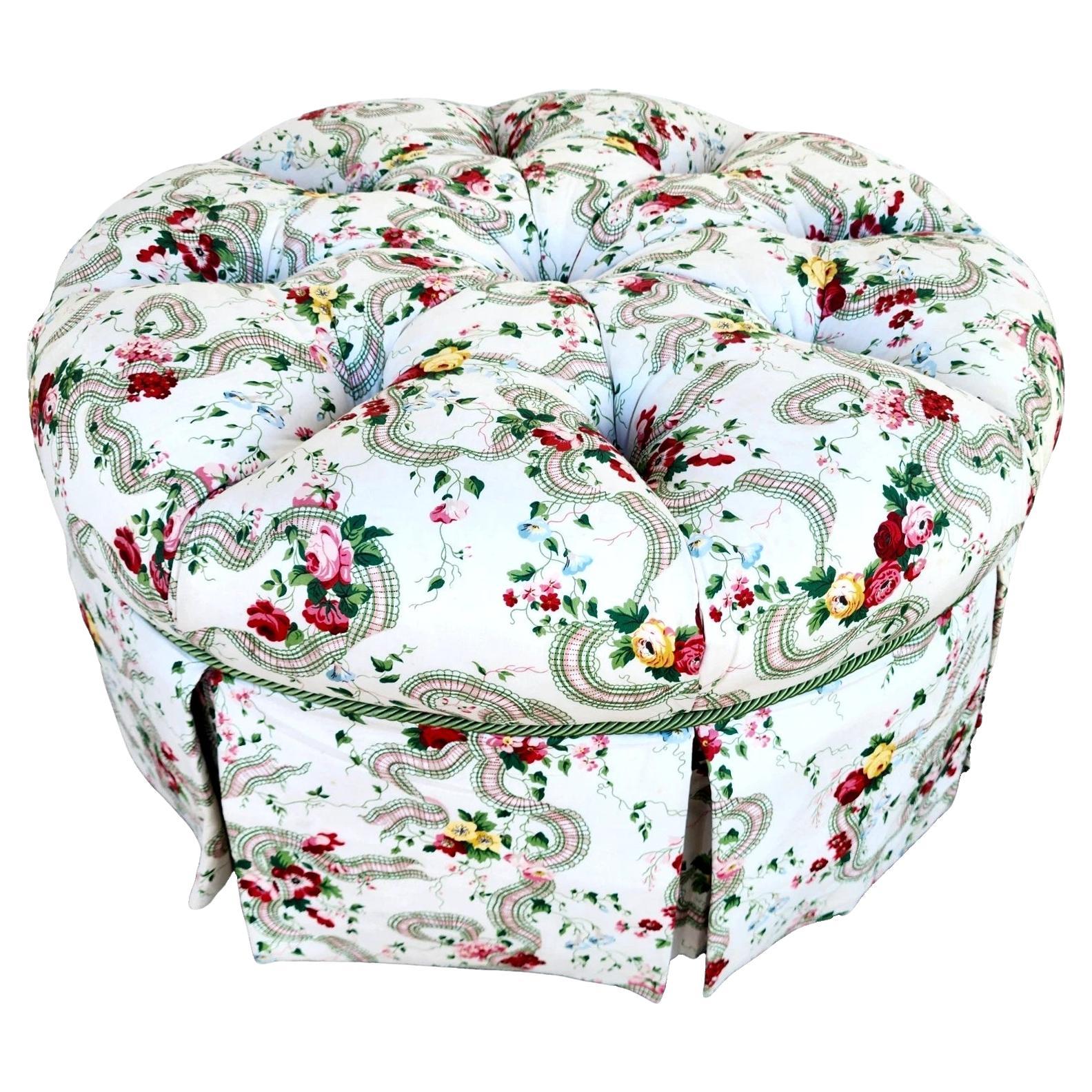 Floral Roses Ottoman Tufted Round For Sale