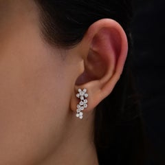 18K White Gold 1.15 CT Natural Diamond Graduating Cluster Cascade Drop Earrings