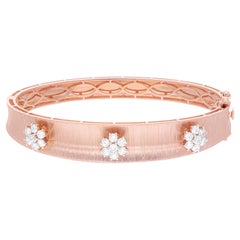 Bracelet manchette Floral Round Brilliant Cut SI/H 1.03Ct Diamond Cuff 14 Karat Rose Gold