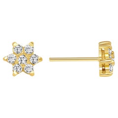 Clous d'oreilles en or jaune 14 carats avec diamants ronds à fleurs